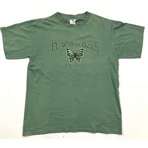 Vintage 90s Ft Walton Beach Florida Souvenir Tee Medium Green Butterfly USA Made